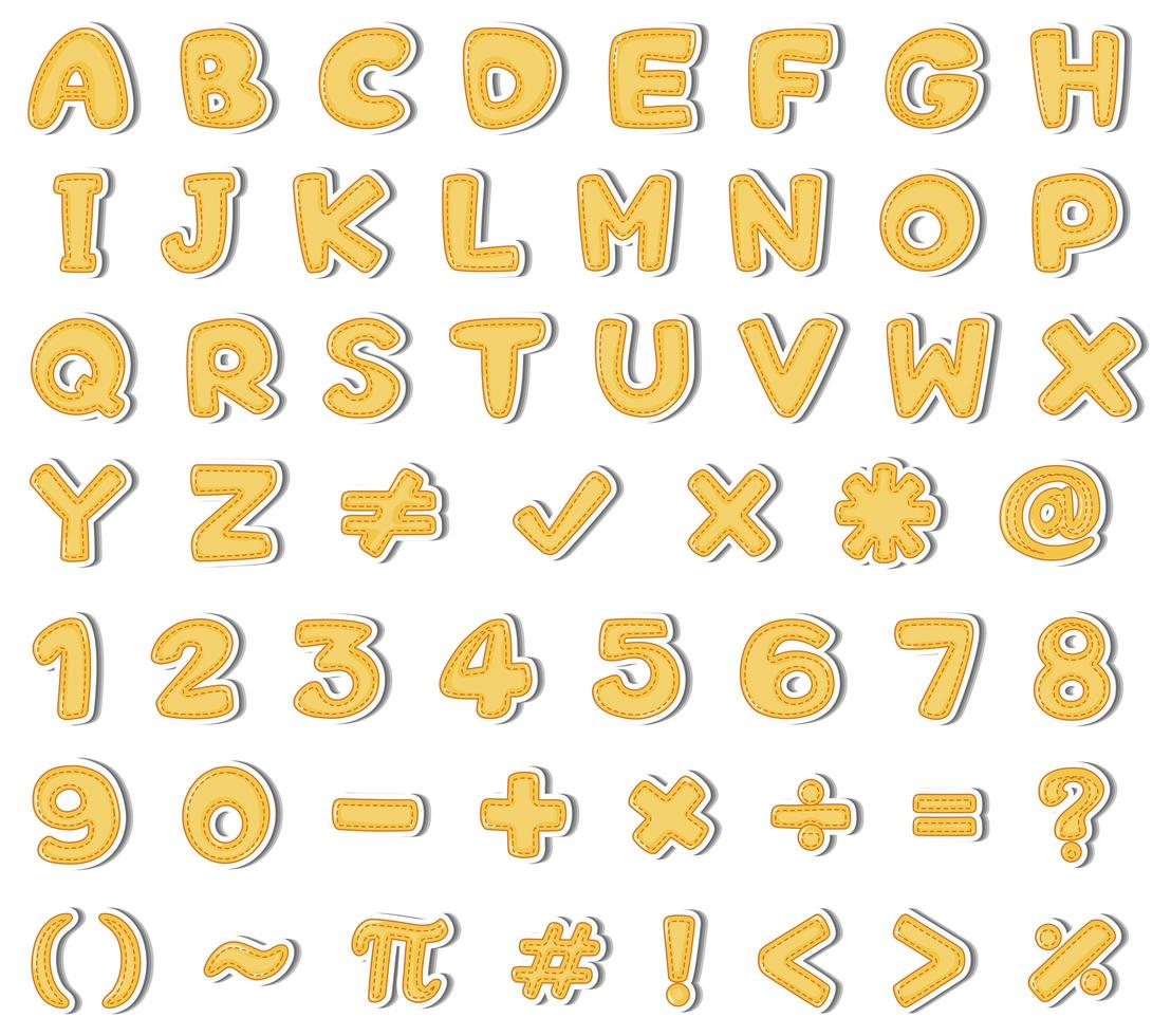 Yellow English Alphabet and Number on White Background vector