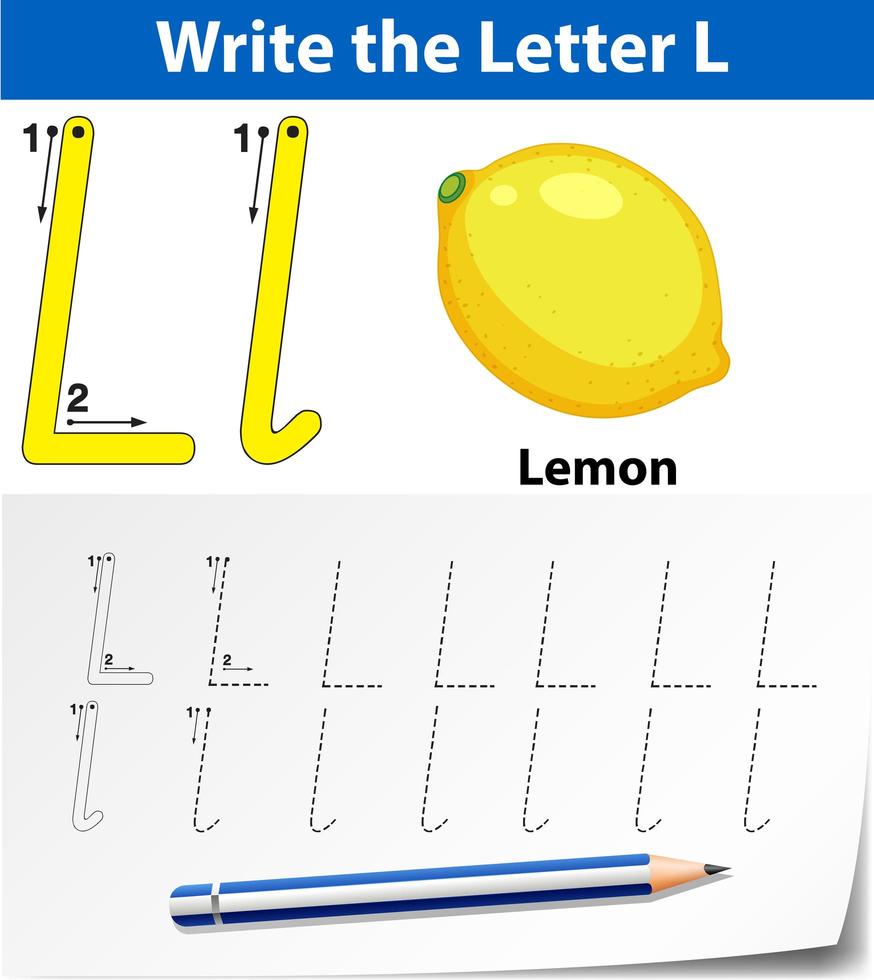 Letter L tracing alphabet worksheets vector