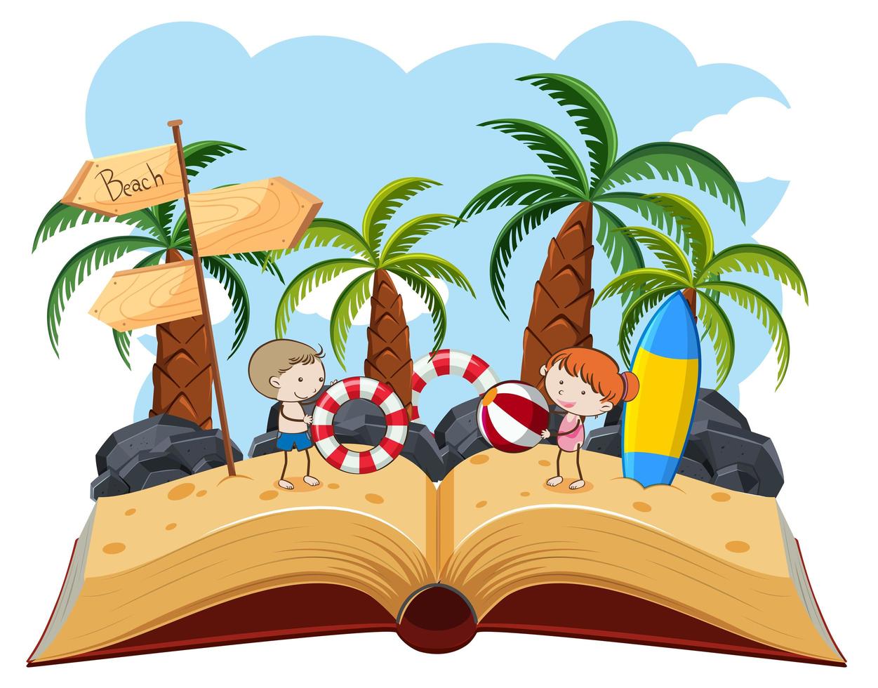 Children playing on a beach pop up book vector