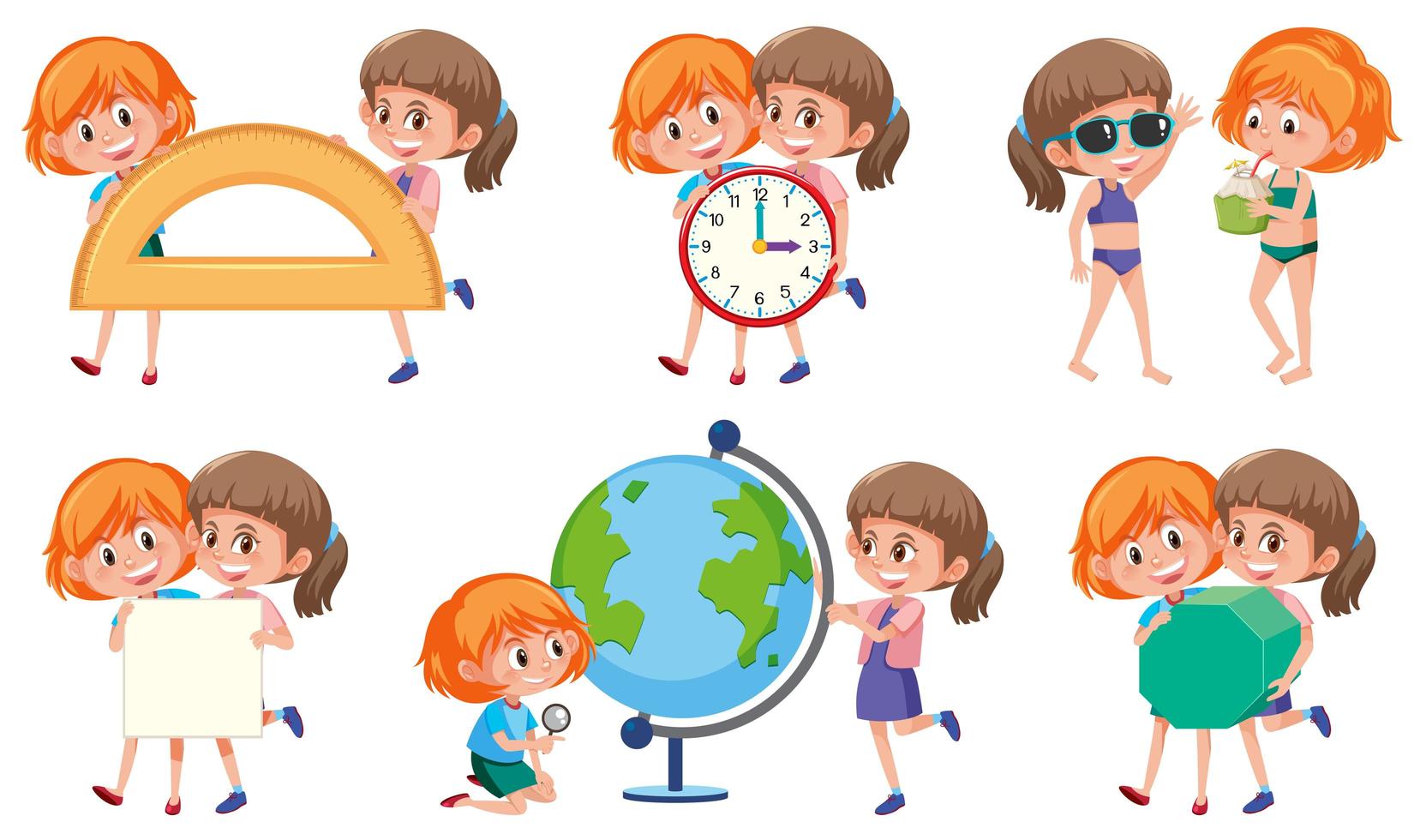 Set of girl holding element vector