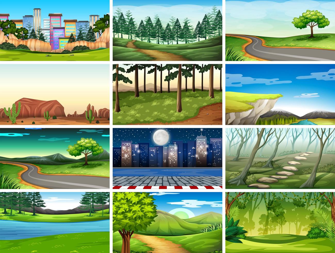 Set of scenes in nature setting vector