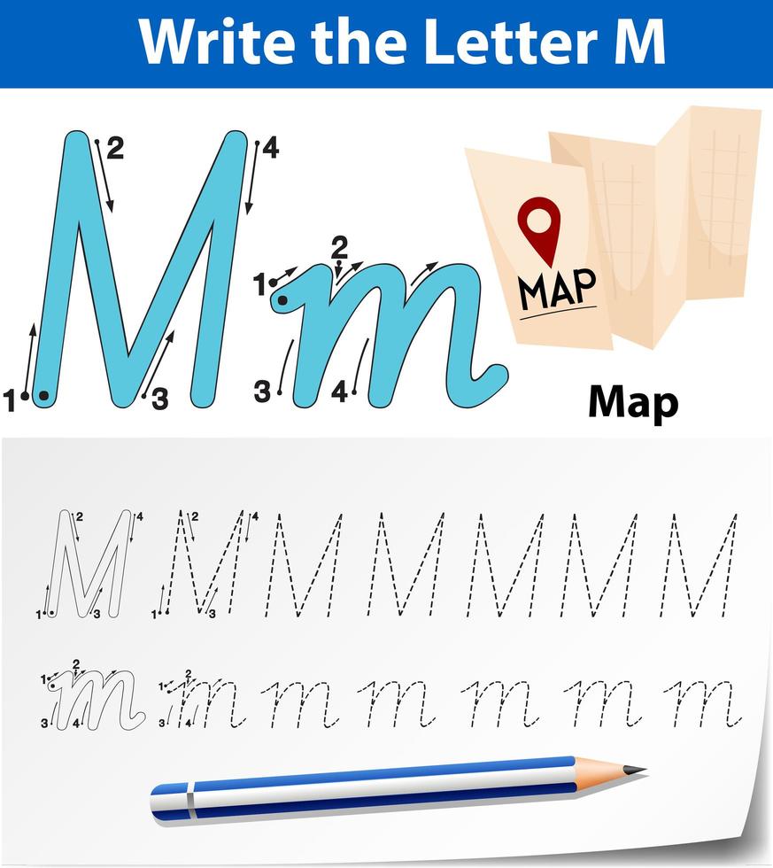 Hojas de trabajo del alfabeto de trazado de la letra M vector