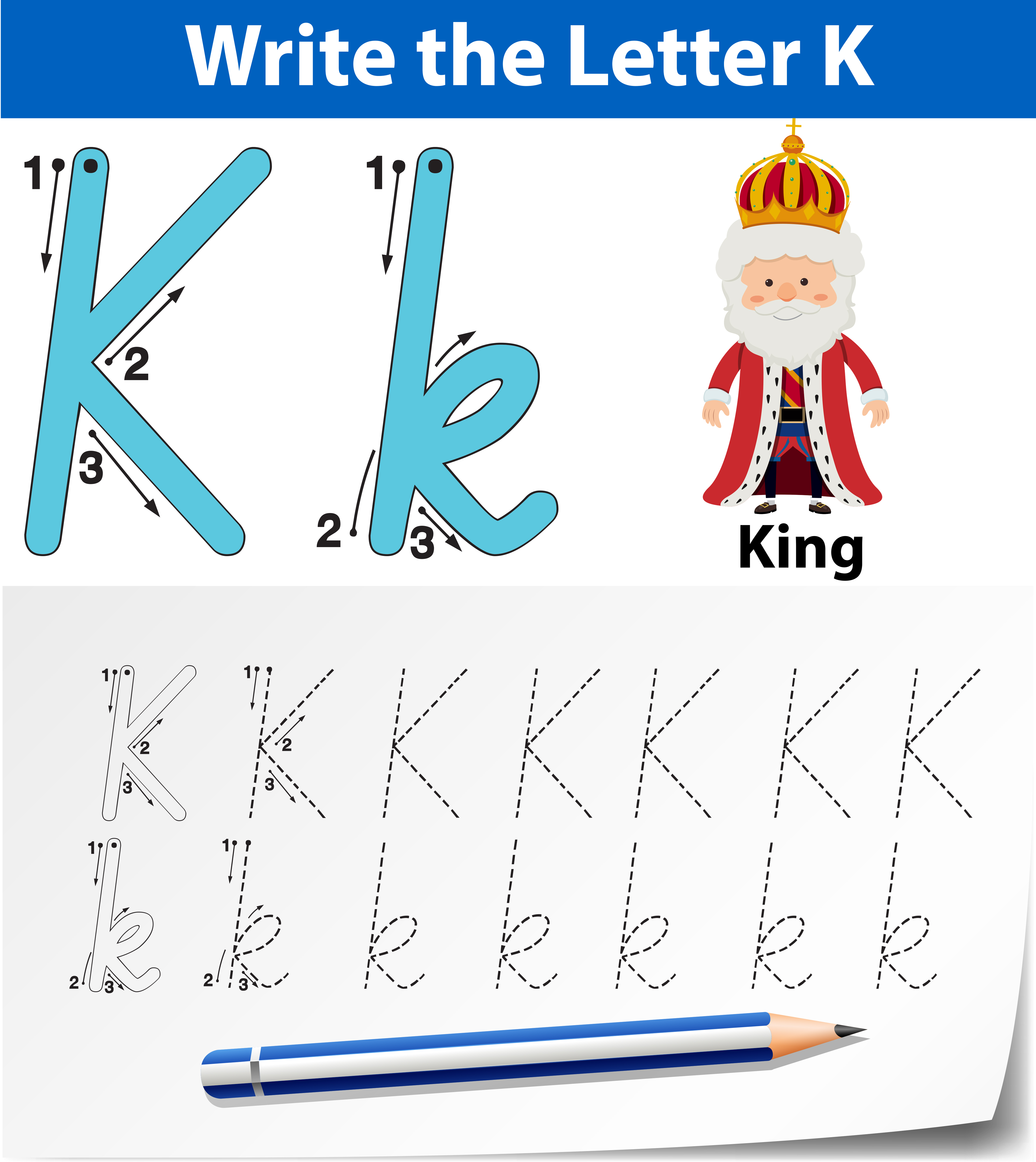 letter k tracing alphabet worksheets 693706 vector art at vecteezy