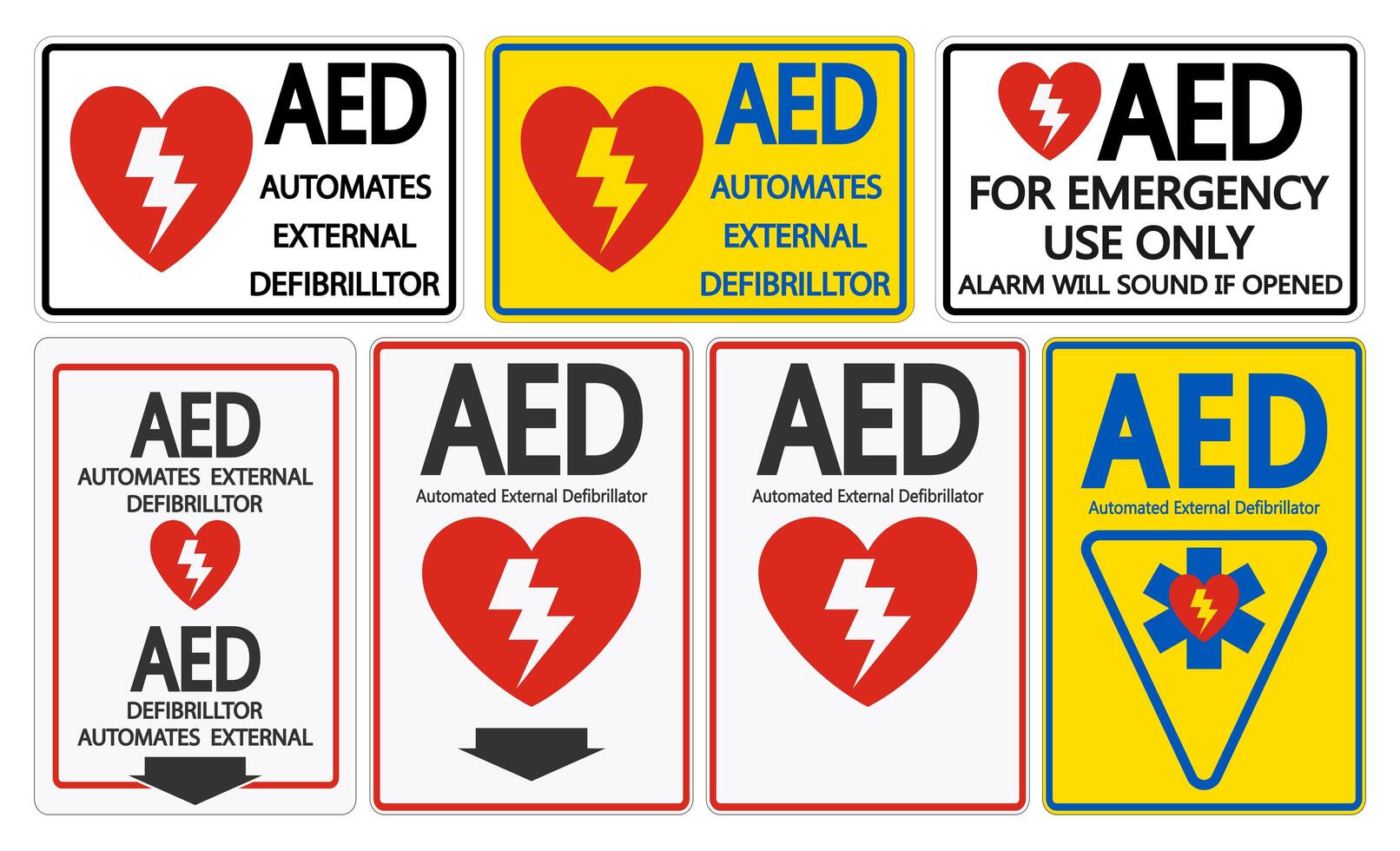 Establecer símbolo AED símbolo signo aislado vector