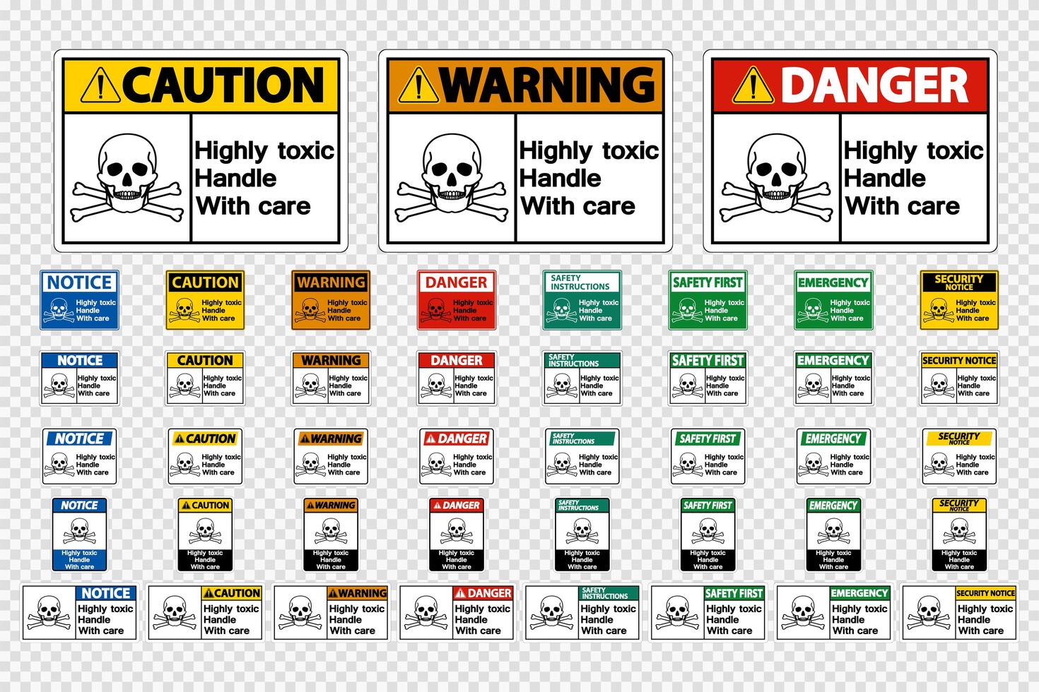 Set Highly Toxic Handle With Care Signs vector