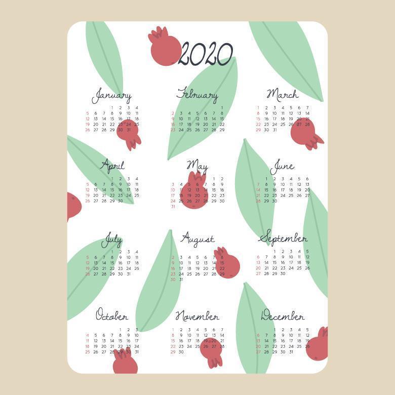 Feminine and Cute 2020 Calendar vector