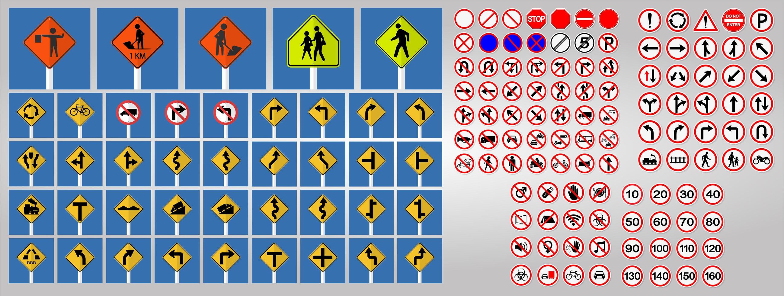 Conjunto de señales de tráfico, prohibido y advertencia de señales de símbolo de círculo rojo vector