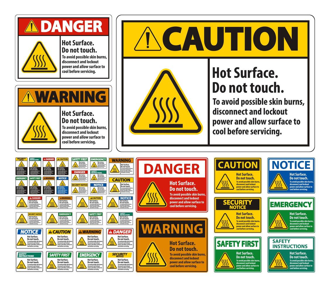 Superficie caliente, no toque el conjunto de signos vector