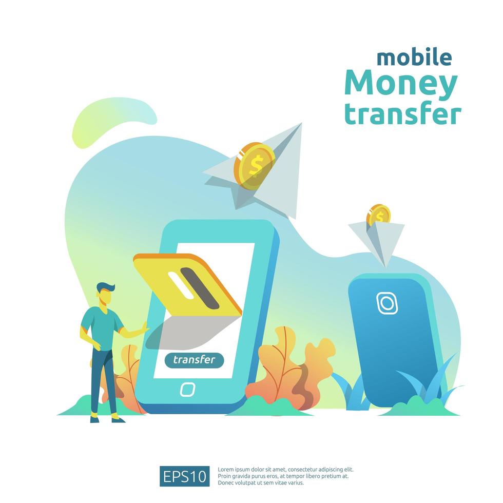 Concepto de transferencia de dinero móvil vector
