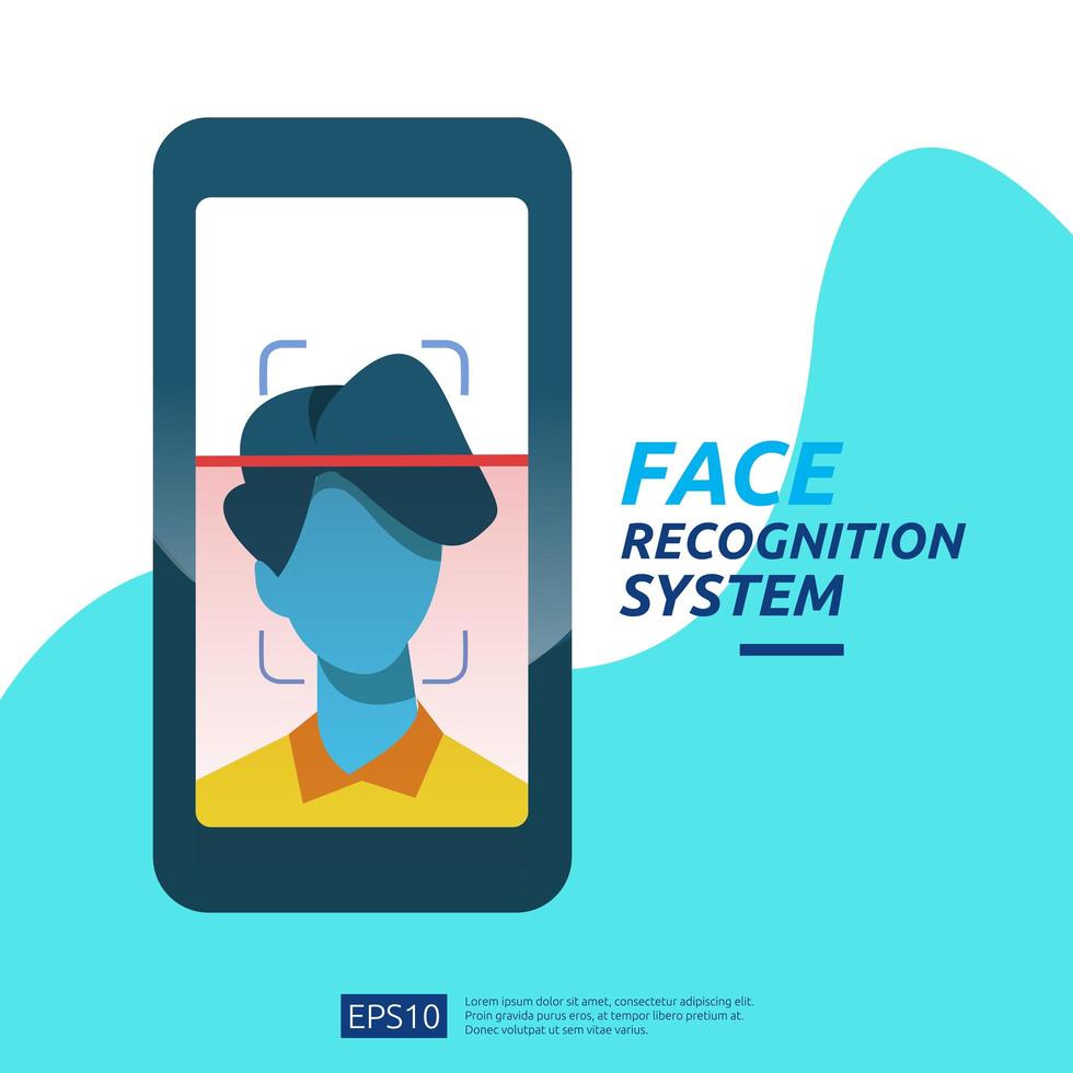 Face recognition system scanning on smartphone vector