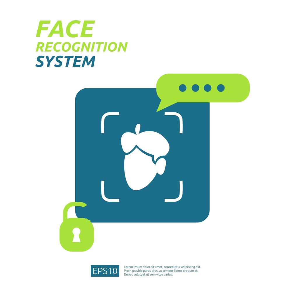 Face recognition system scanning on smartphone vector