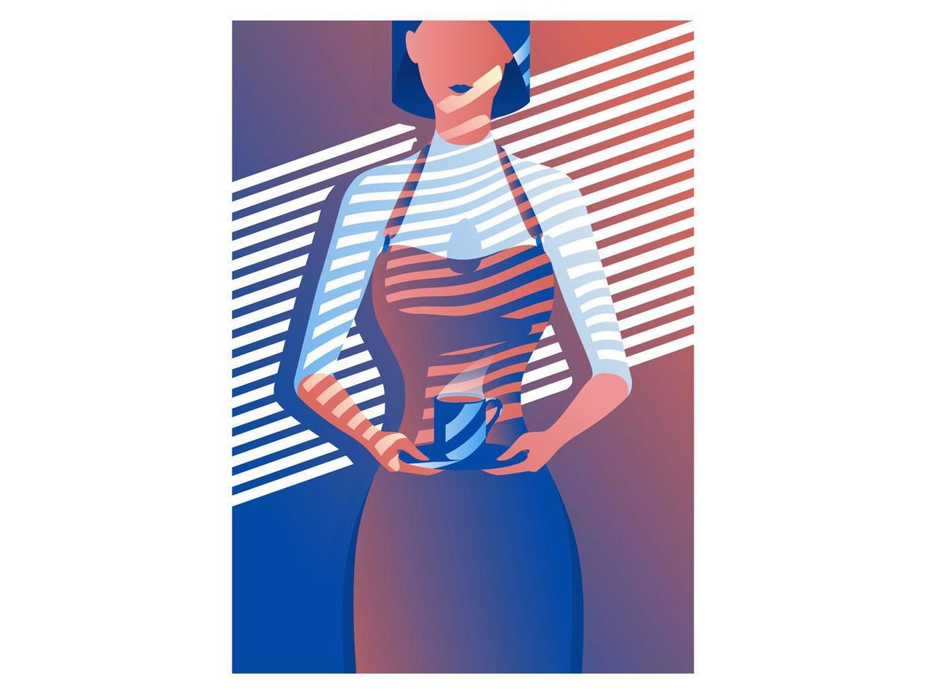 Ilustración mínima de mujer café camarera vector