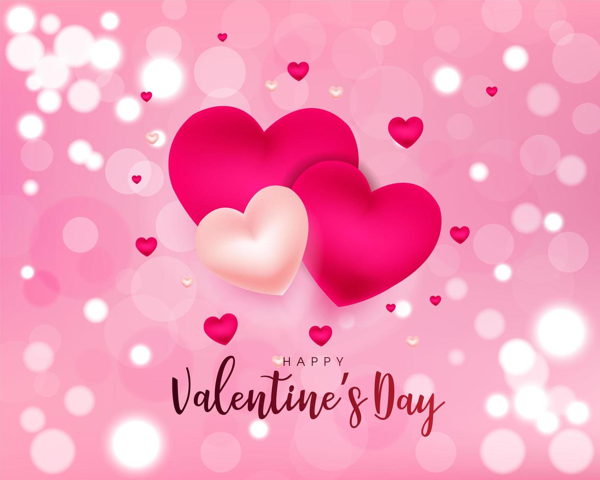 Diseño del día de San Valentín con corazones y luces bokeh. vector