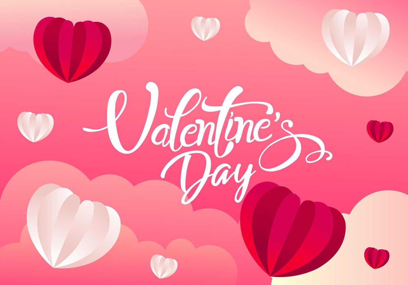 Valentines day card with paper hearts and clouds vector