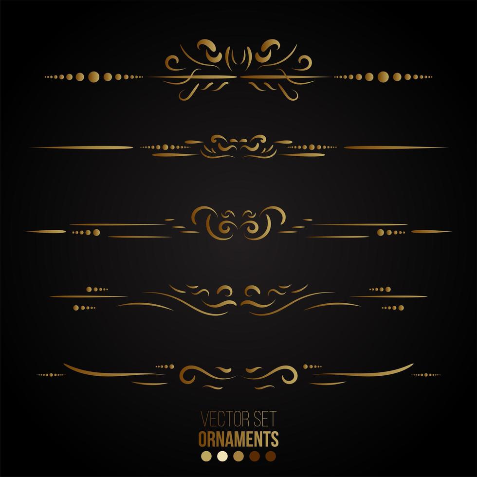 Gold Rule Lines and Ornaments collection vector