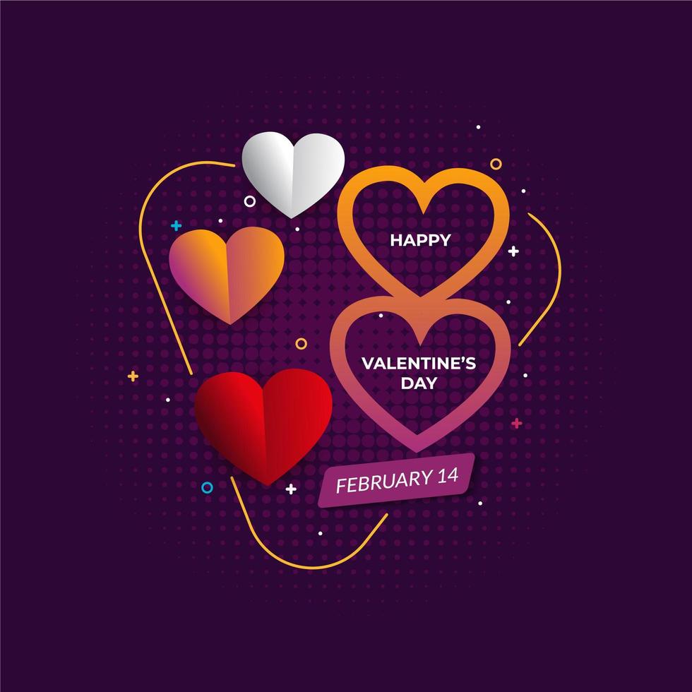 Feliz día de san valentín sobre fondo morado vector