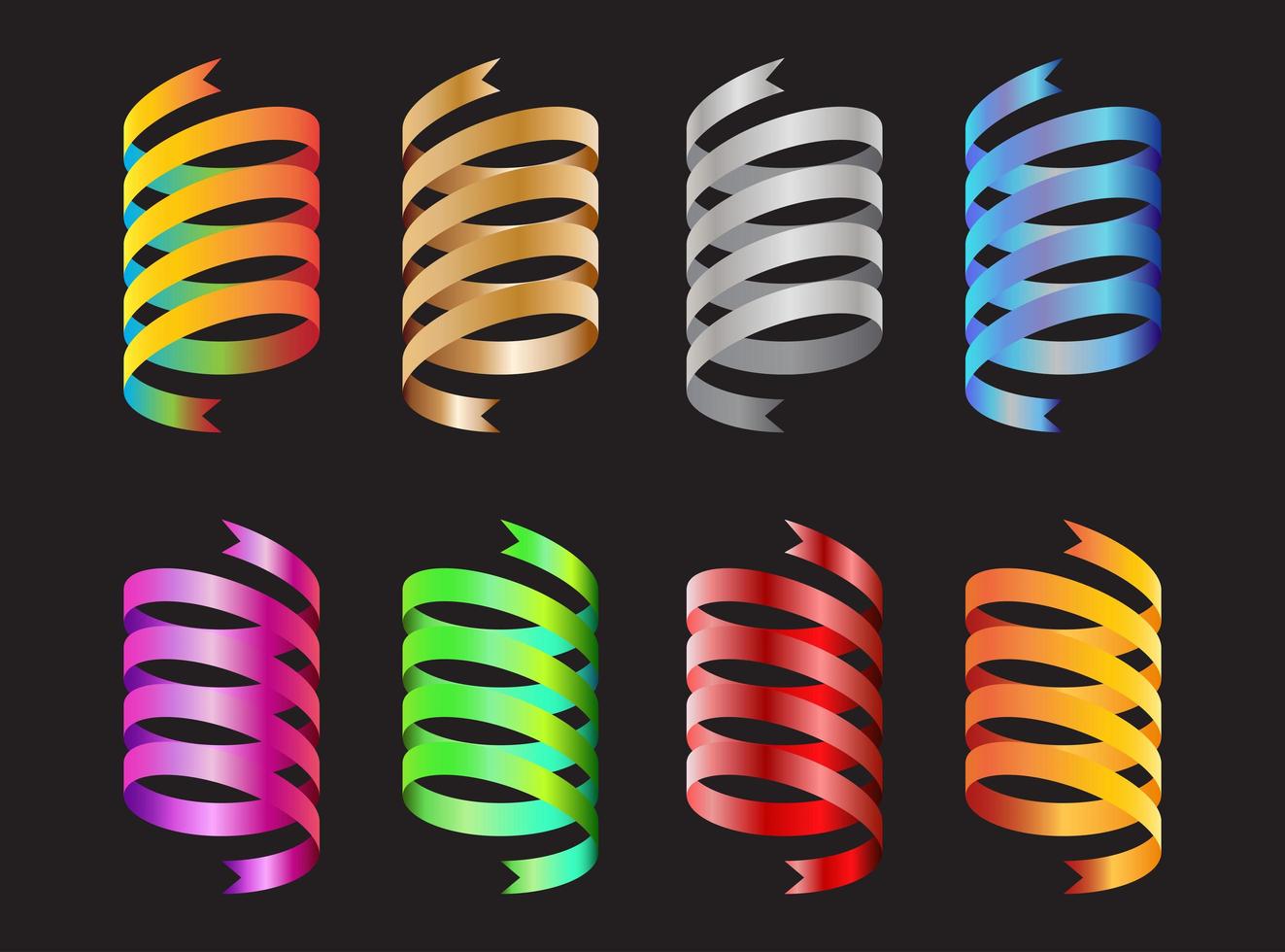 Collection of colorful spiral ribbon decorative elements vector