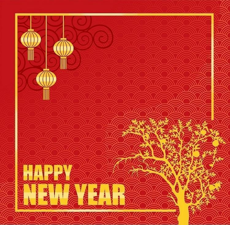 lunar chinese new year design with lanterns and tree vector