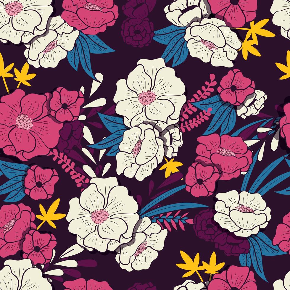 Selva floral con patrones sin fisuras de serpientes vector