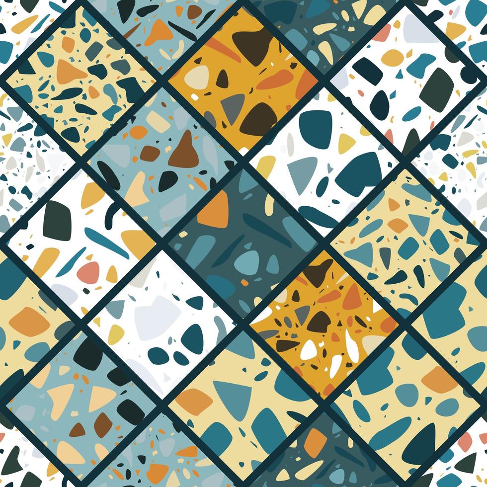 Terrazzo seamless pattern design with hand drawn rocks vector