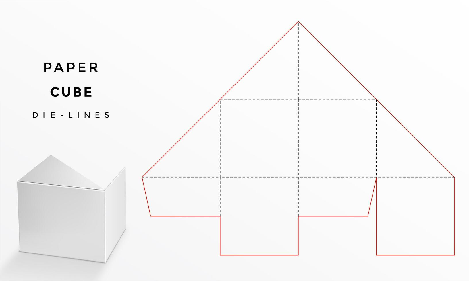 plantilla de cubo de papel con líneas de troquel vector