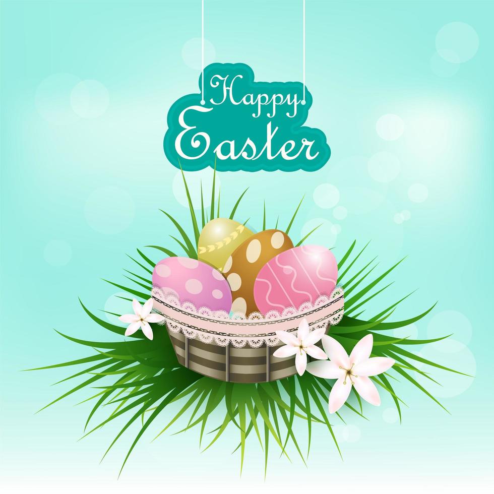 Eggs in the basket Easter day festival vector