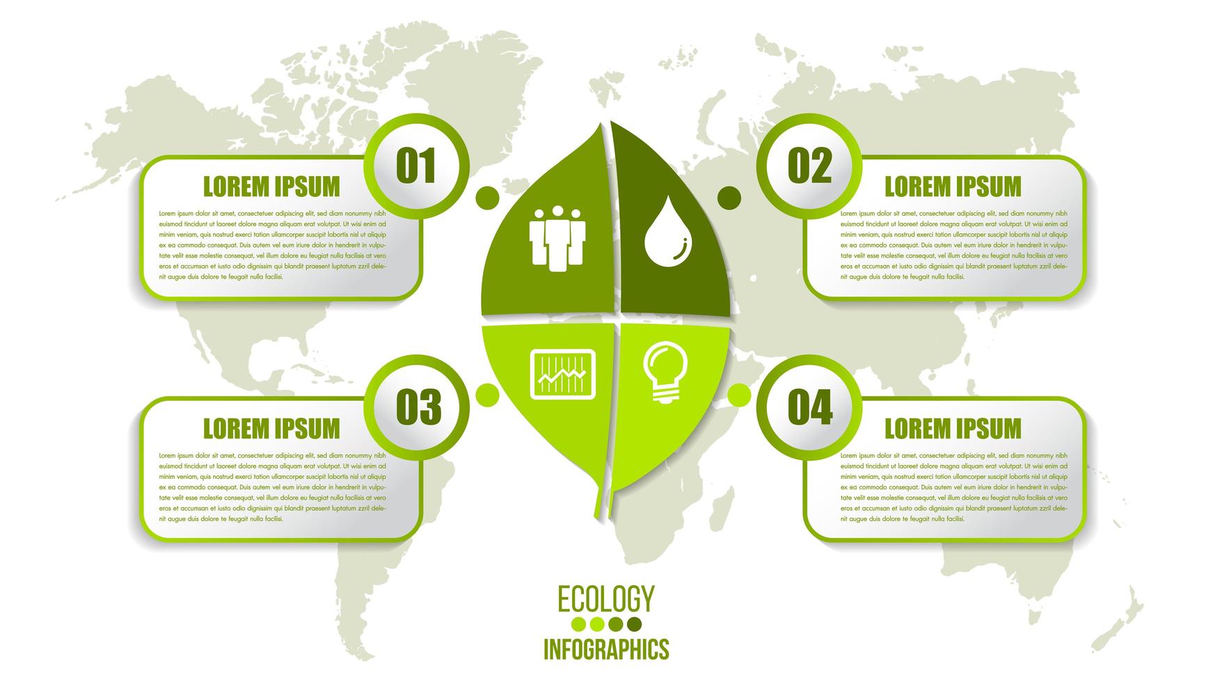 Infografía de ecología con hoja y mapa mundial vector