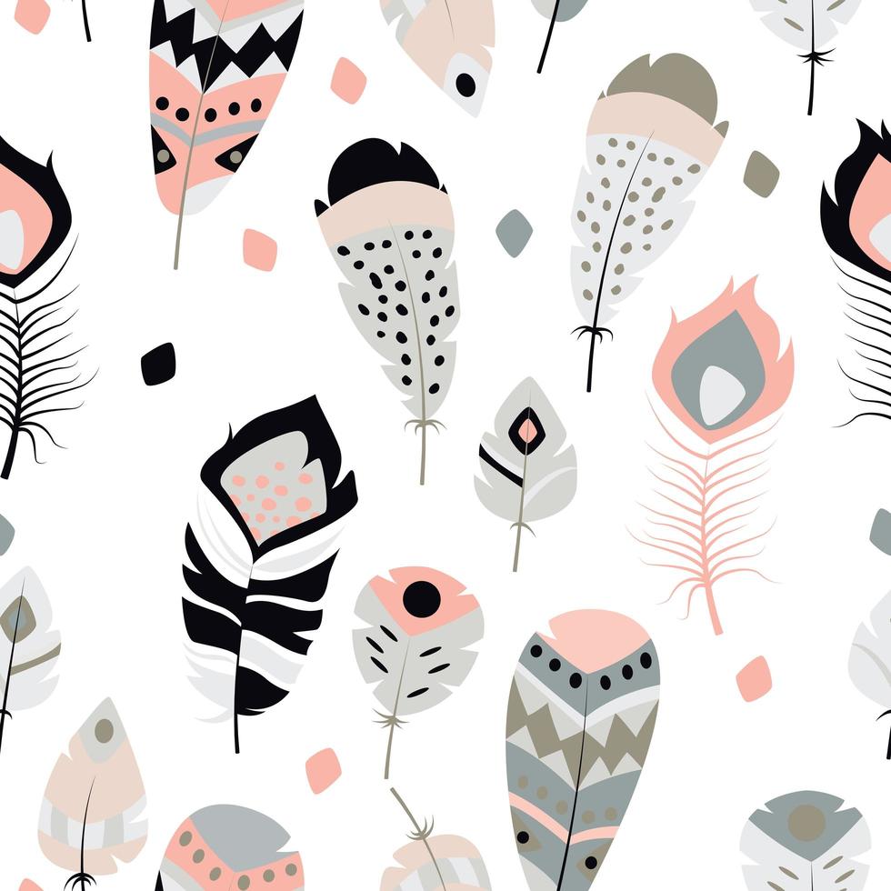 Seamless pattern with vintage ethnic feathers vector