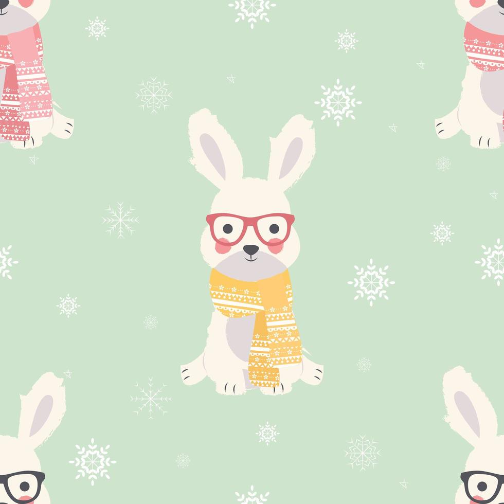 Seamless Christmas pattern with cute rabbits vector
