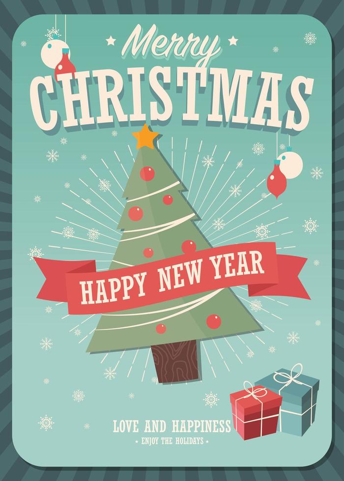 Merry Christmas card with christmas tree and presents vector
