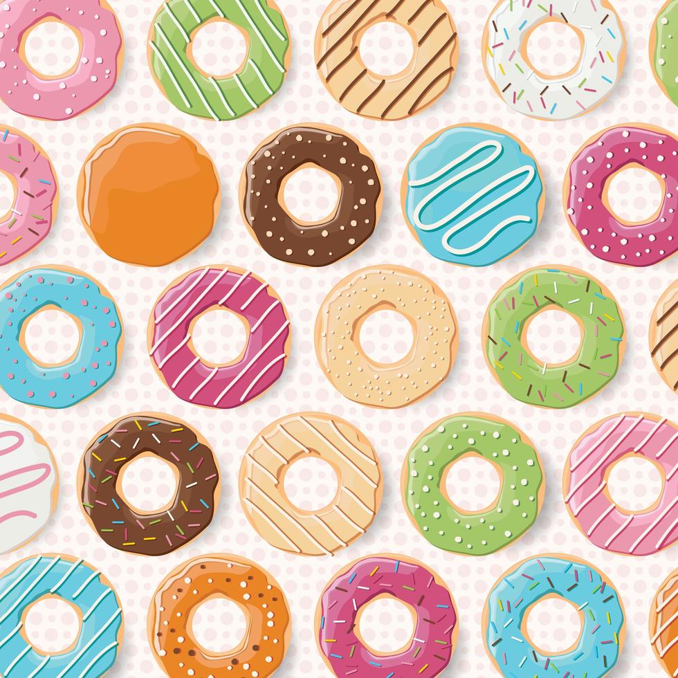 Patrón de fondo con coloridos donuts brillantes vector