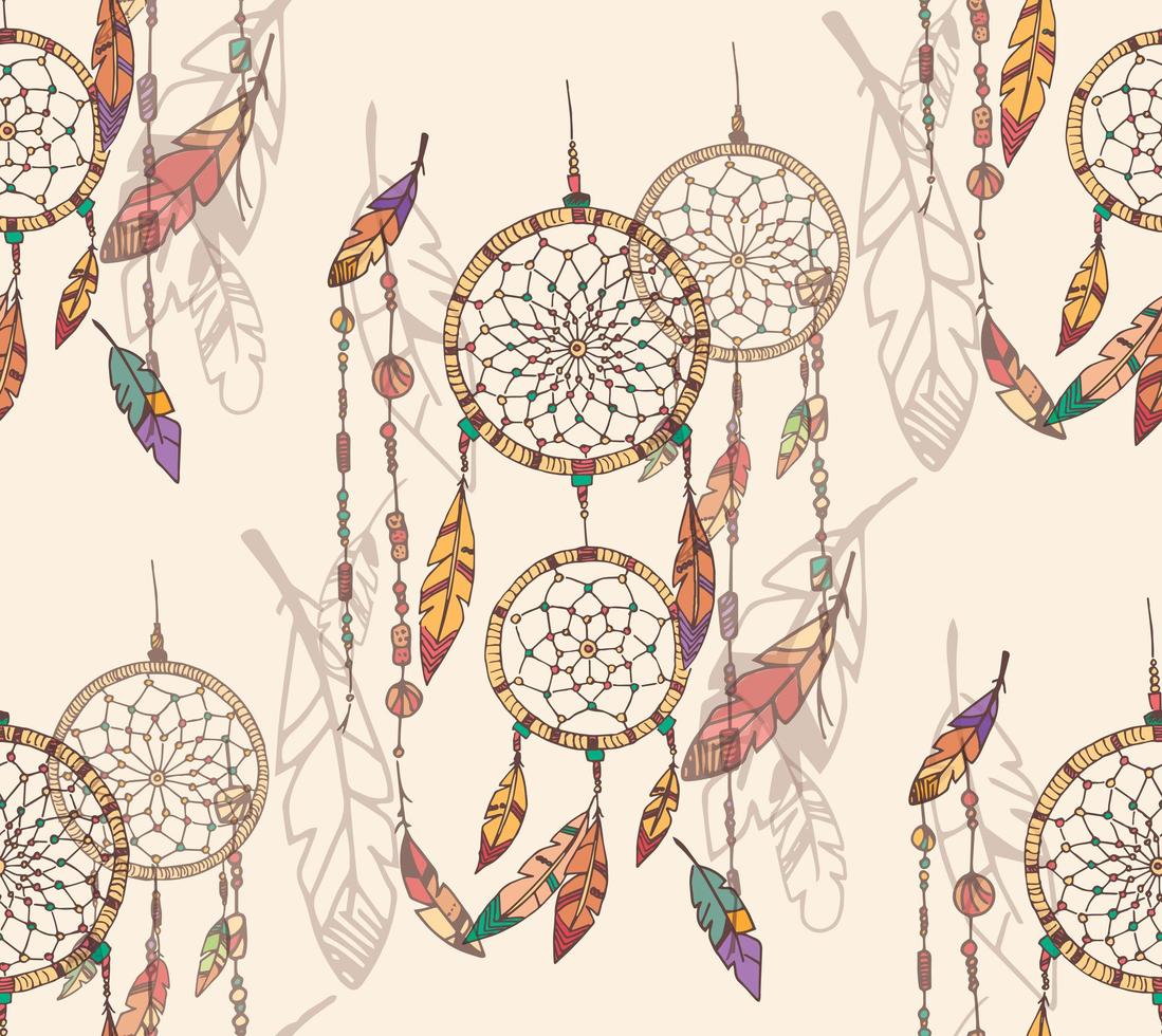 Hand Drawn Bohemian Dream Catcher Seamless Pattern vector