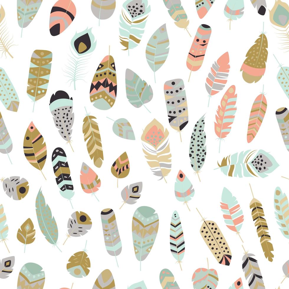 Seamless pattern with boho tribal colorful feathers vector