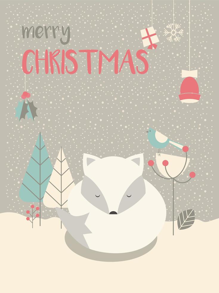 Cute Arctic Christmas sleepy baby fox vector