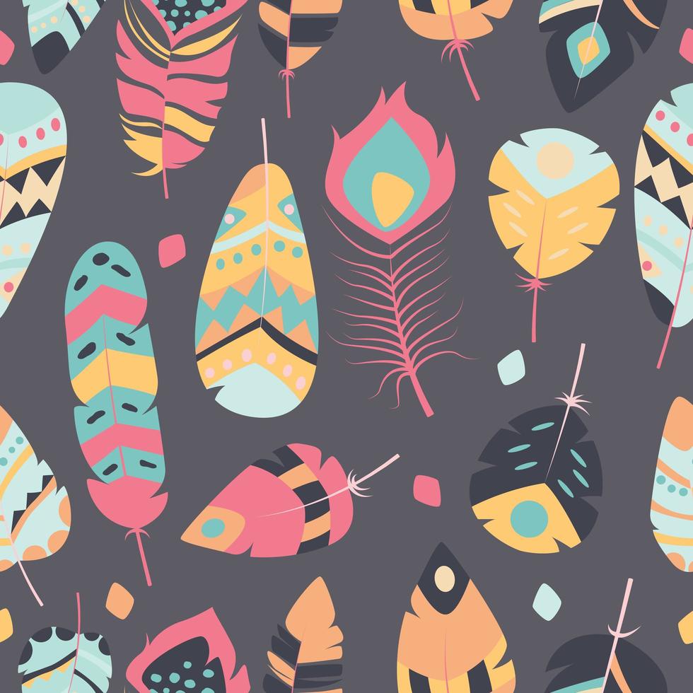 Seamless pattern with boho vintage tribal feathers vector