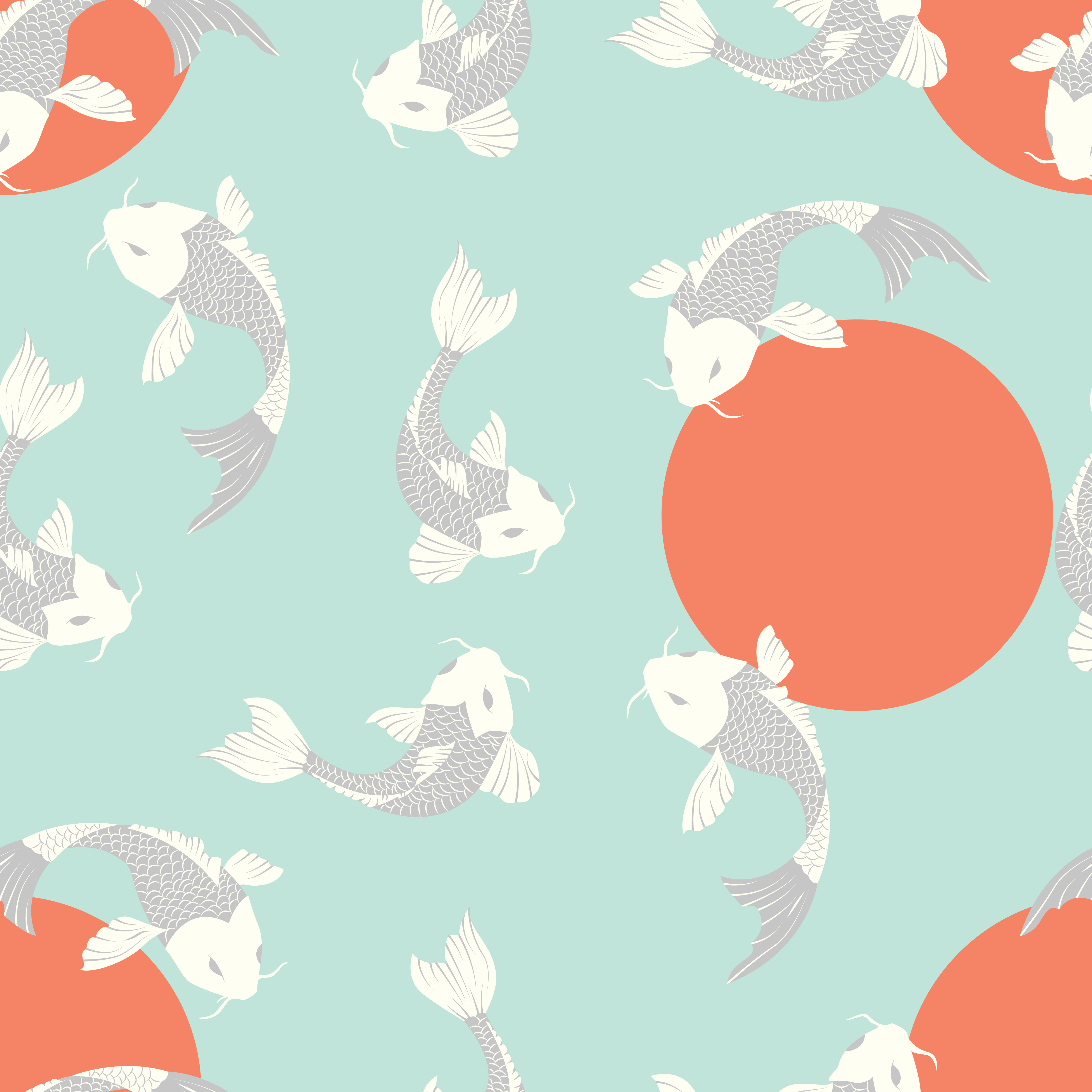 Seamless pattern with carp koi fish and sun - Download Free Vectors