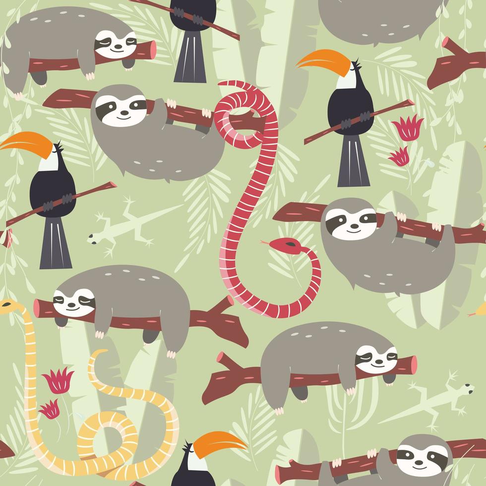 Seamless pattern with rain forest animals, toucan, snake, sloth 694120 Vector Art at Vecteezy Seamless pattern with rain forest animals, toucan, snake, sloth 694120 Vector Art at Vecteezy