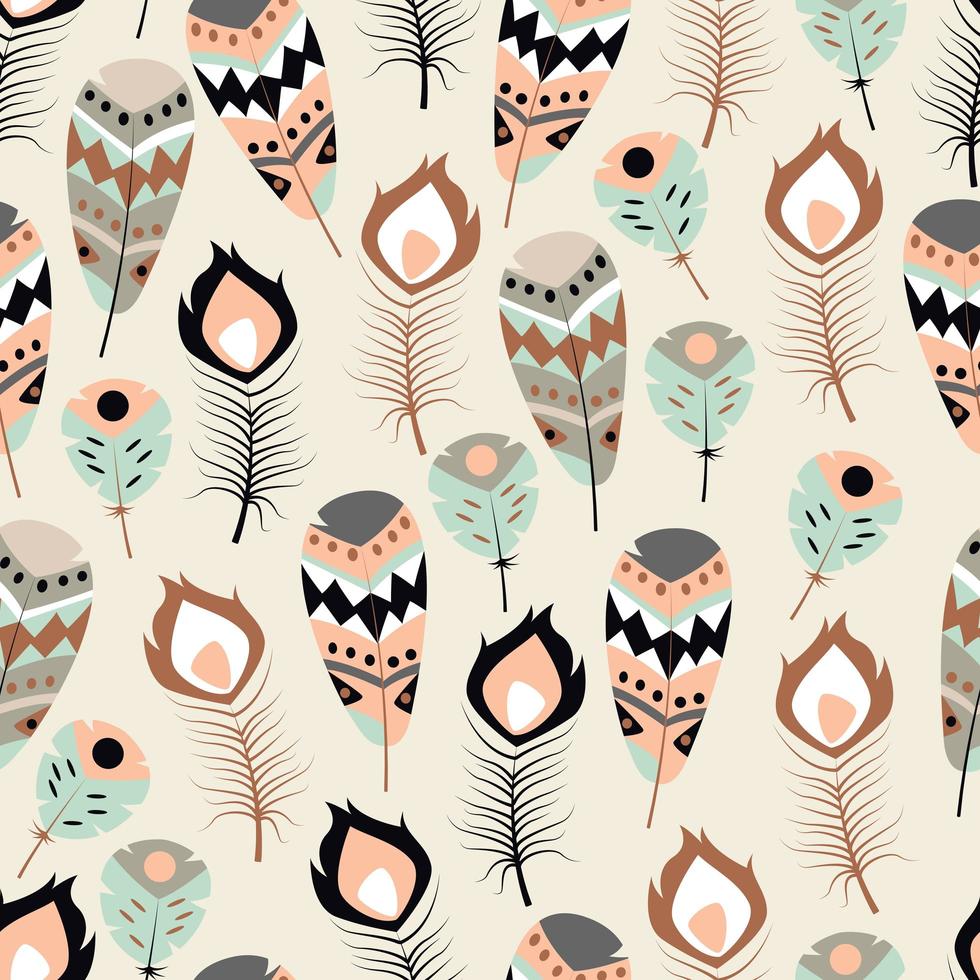 Seamless pattern with boho tribal colorful feathers vector