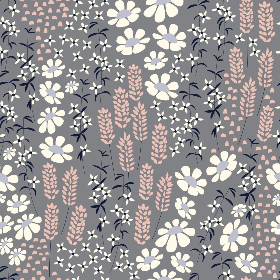 Seamless pattern design with hand drawn flowers vector