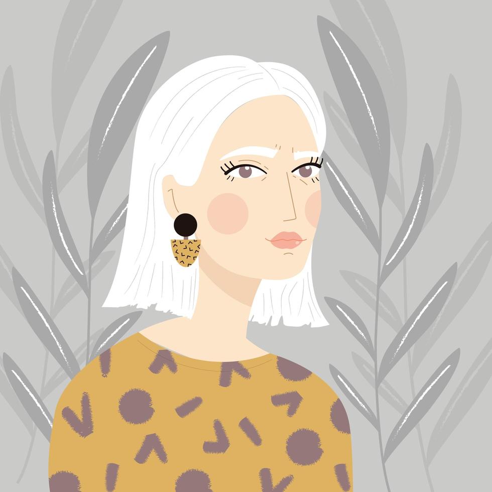 Portrait of a girl with white hair and patterned sweater vector