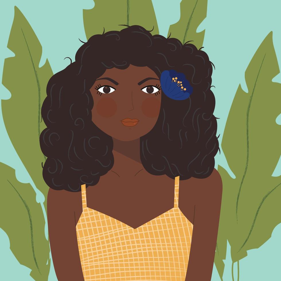 Portrait of an african american girl with dark hair vector