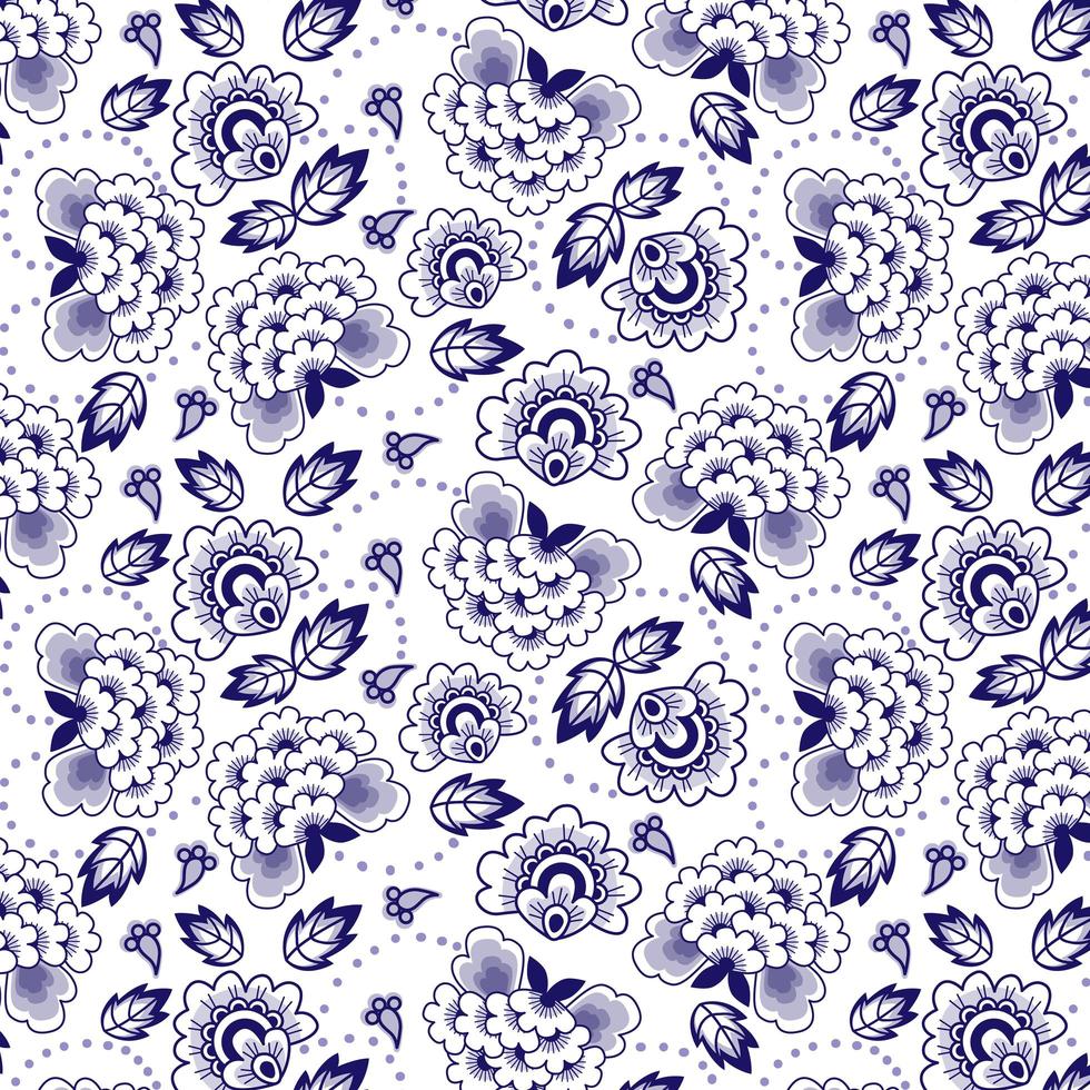Chinese indigo floral seamless pattern vector