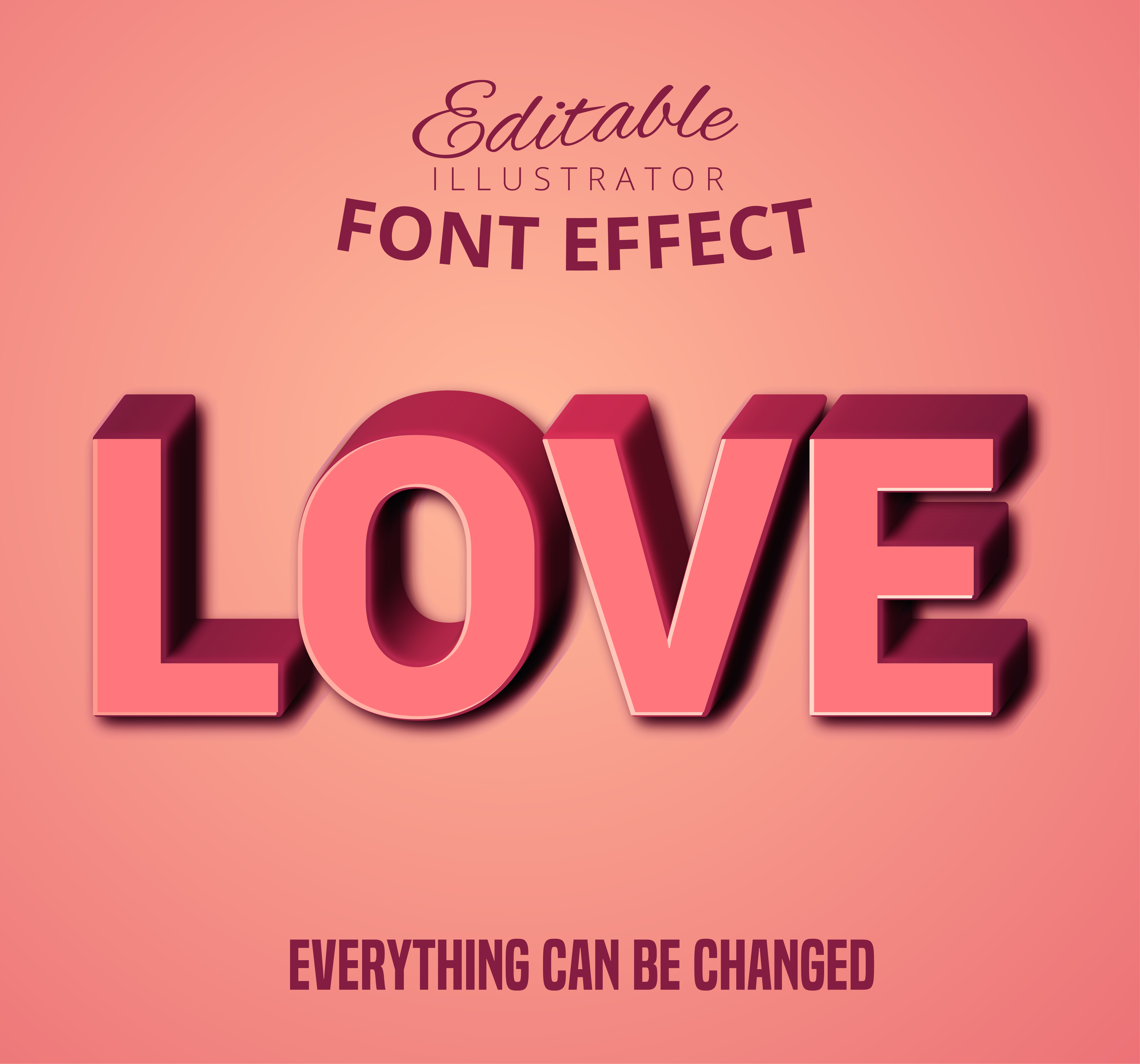 Download Love pink 3D text, editable text style - Download Free ...