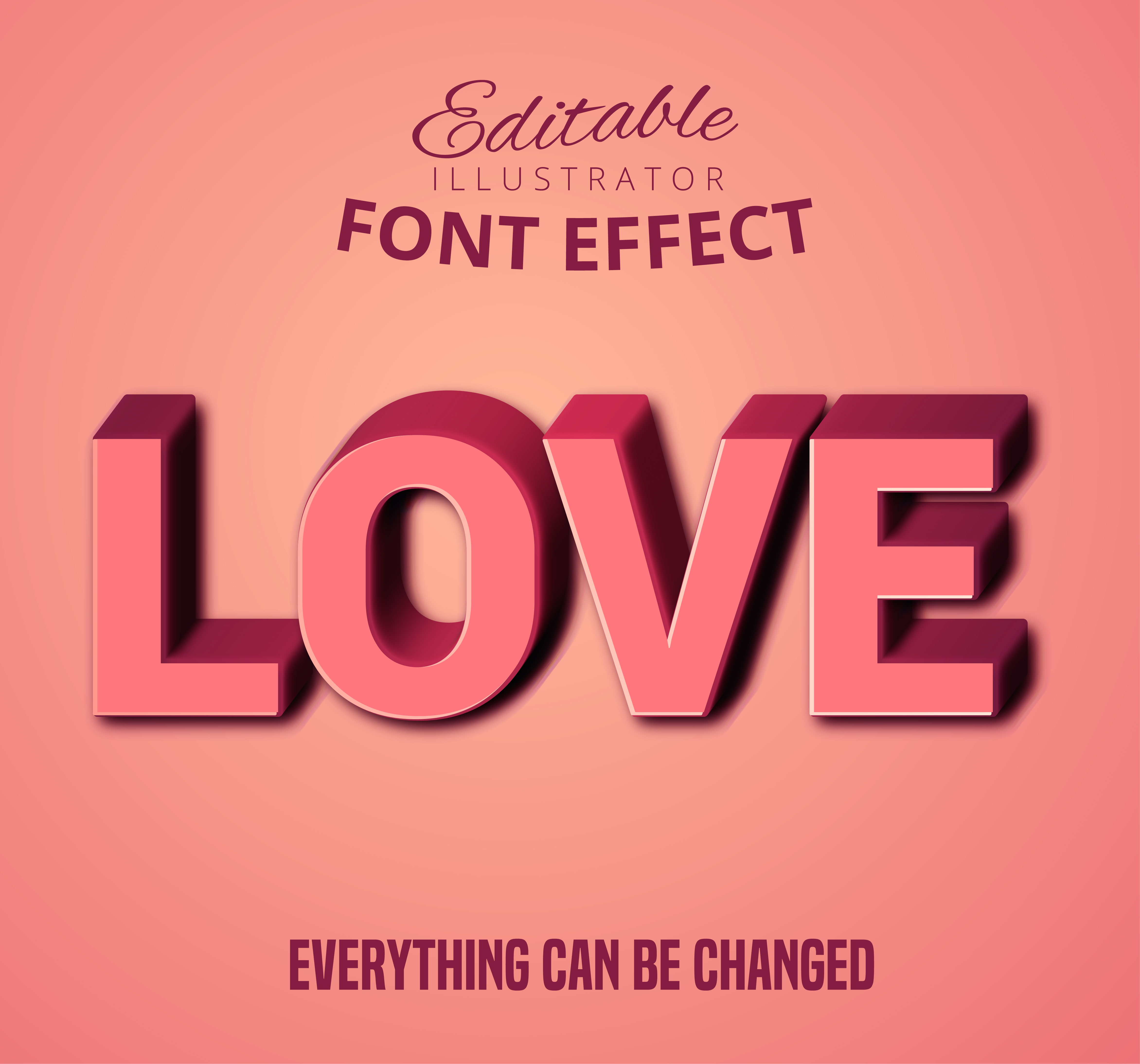 Download Love pink 3D text, editable text style - Download Free Vectors, Clipart Graphics & Vector Art