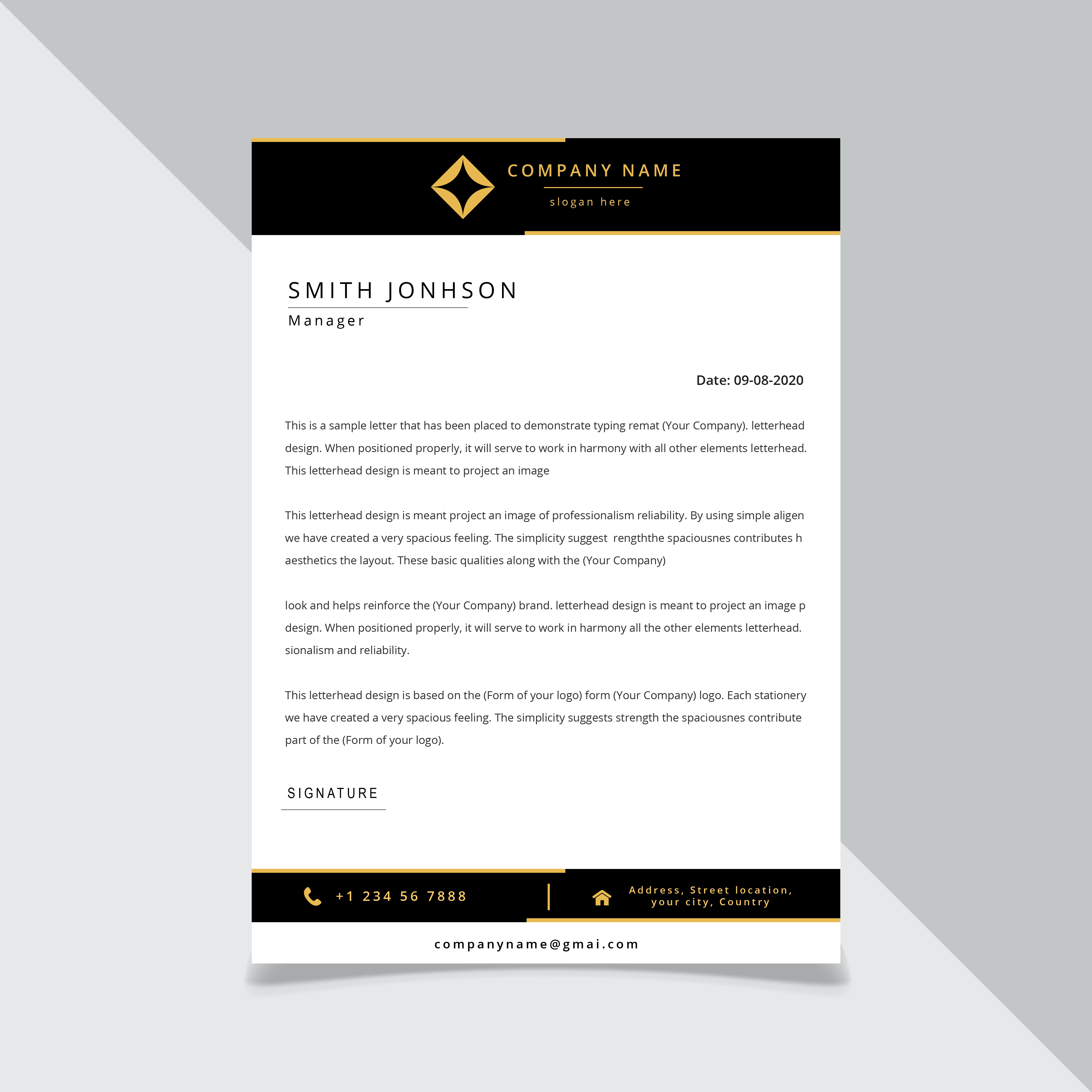 Black and Gold Letter head template 23 Vector Art at Vecteezy For Letterhead With Logo Template
