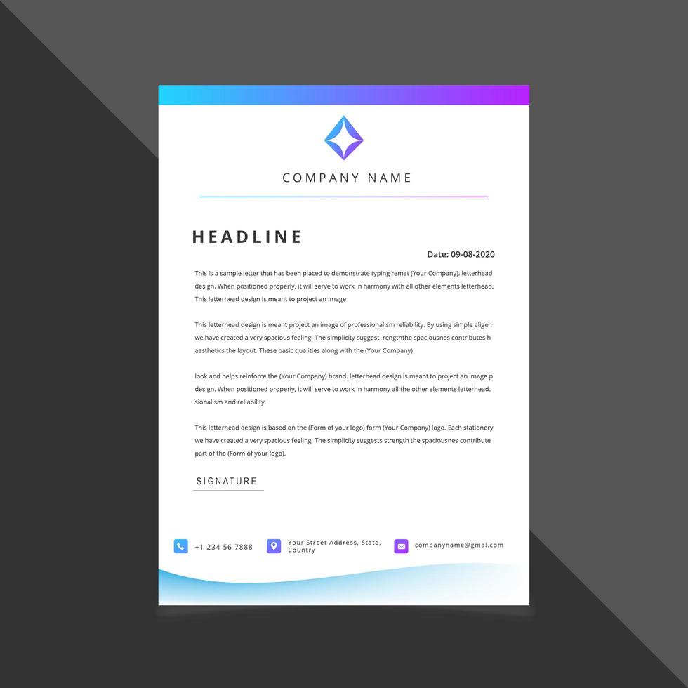 Blue and Purple Gradient Letterhead Template vector