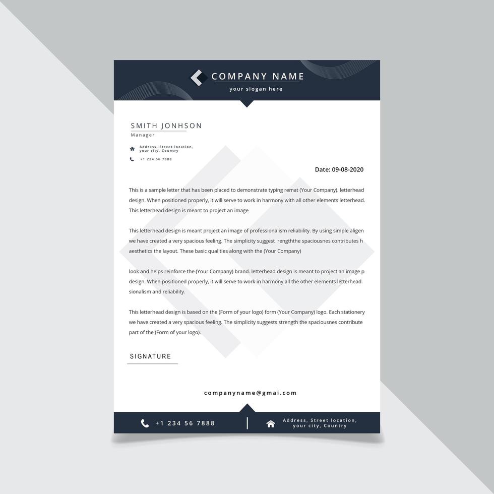 Blue Pointed Border Letterhead Template vector