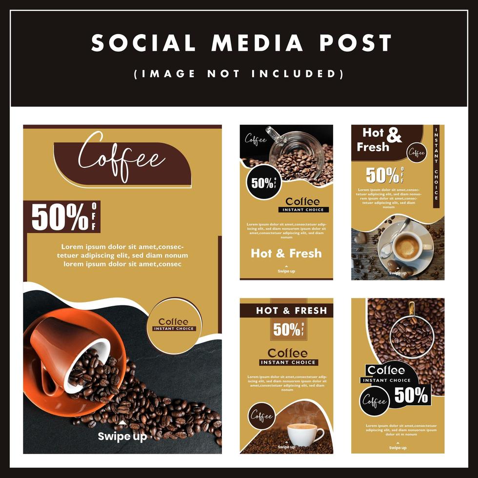 Large set Coffee Sale social media poster design vector