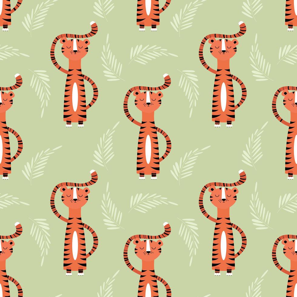 Seamless pattern with cute jungle orange tiger vector