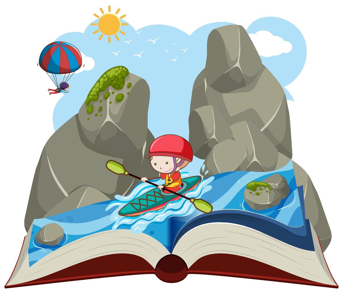 An open book kayaking vector